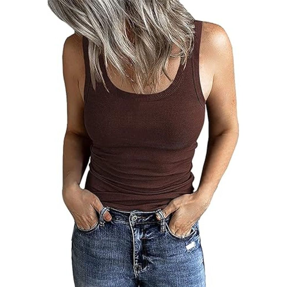 Women's Sleeveless Scoop Neck Ribbed Tank Tops Fitted Basic Cami